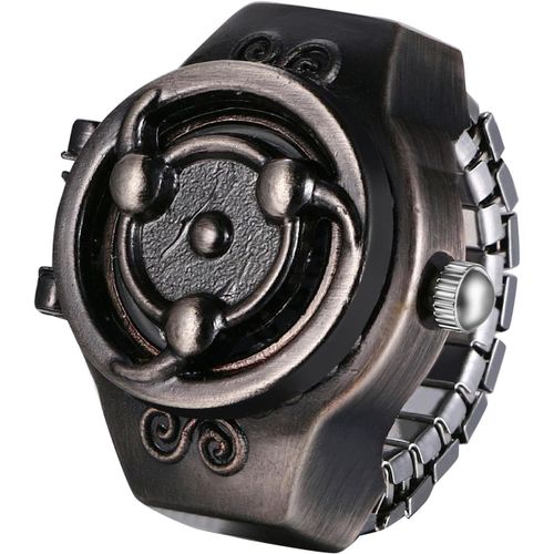 Shiba-Bague Montre Flip- Up Couverture Vintage Flamme Crâne Montre À Quartz Doigt Anneau Montre Réglable,Décoration D'halloween Po[4