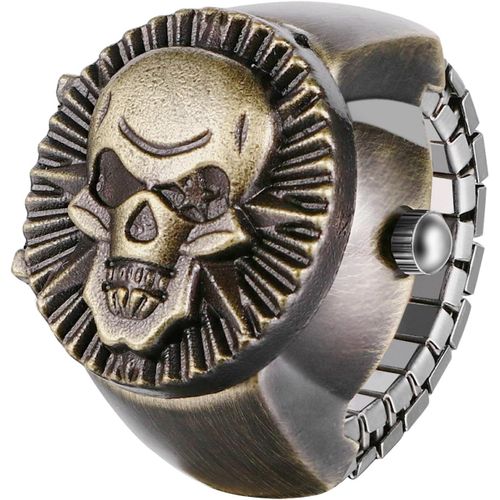 Shiba-Bague Montre Flip- Up Couverture Vintage Flamme Crâne Montre À Quartz Doigt Anneau Montre Réglable,Décoration D'halloween Po[4