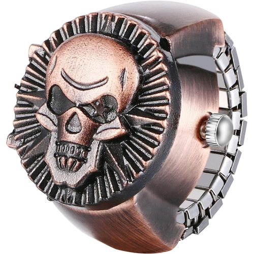 Shiba-Bague Montre Flip- Up Couverture Vintage Flamme Crâne Montre À Quartz Doigt Anneau Montre Réglable,Décoration D'halloween Po[4