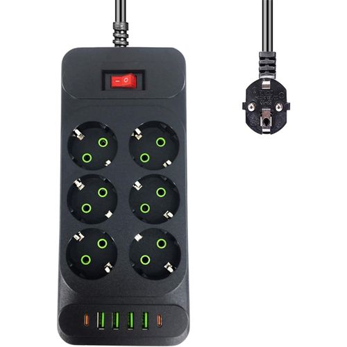 SHIBA-Multiprise Electrique,Bloc Multiprise 6 Prises(2500W 10A) avec 6 Ports USB Chargeur (4 USB A+2 USB C) Prise Multi Interrupte[9