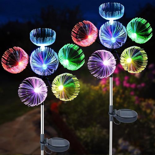 Shiba-Lumière Solaire Jardin, 2 Pièces Fleur Lampe Solaire Extérieure 2 Modes Étanche Paysage Lampe Eclairage Pour Chemins Lumière[7