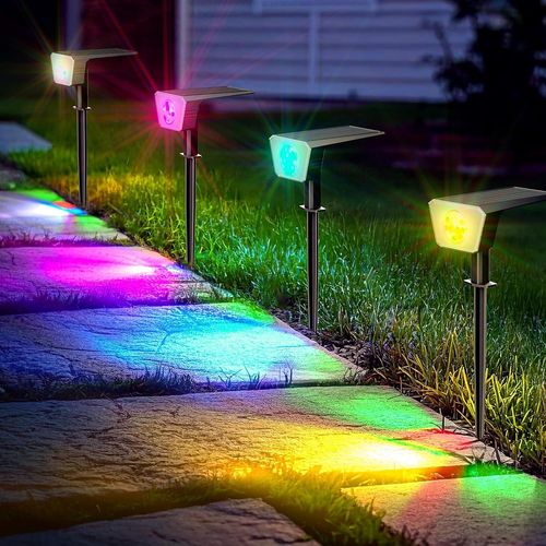 Shiba-Spot Solaire Extérieur, 4 Pièces 44 Led Rgb Éclairage Extérieur Solaire Avec 8 Modes D'éclairage, Étanche Ip67 Lampe Solaire[9