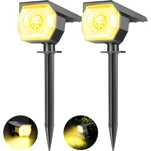 Shiba-Lot De 2 Lampe Solaire Exterieur, 3 Modes Spot Solaire Exterieur Jardin, Fonction 2 En 1 Et Ip65 Étanche, 800lm 3000k Super [1