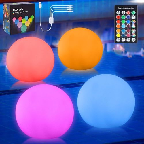 Shiba-4 Pièces Lampe Flottante Piscine, 16 Rgb Lumière Piscine Flottante, Rechargeable Led Lumière De Piscine Avec Télécommande, I[1