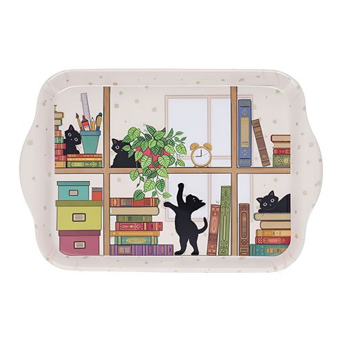 Mini Plateau En Mélamine Chatons Dans La Bibliothèque 20 Cm