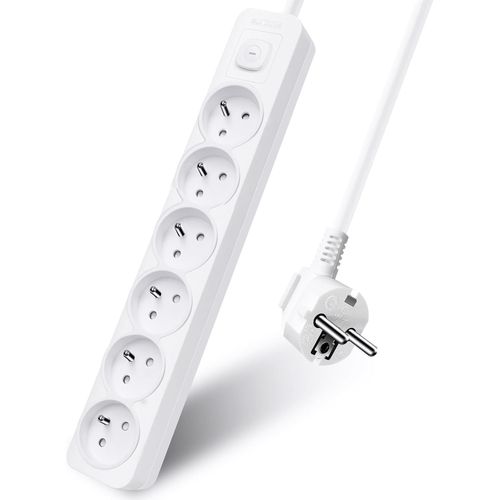 GOUTS ET COULEURSMultiprise 6 Prises 16A Avec Interrupteur,Bloc 6 Prises,Rallonge 3M 250 V Avec Sécurité Enfant,Blanc