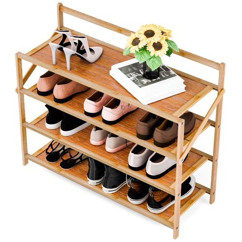 Rangement Pour Chaussures À 4 Niveaux, Support Pour Chaussures Sans Installation, Étagère De Rangement Pour Chaussures En Bambou, Organisateur De Chaussures Pour Le Couloir, L'entrée Et Les Petits Espaces Étroits