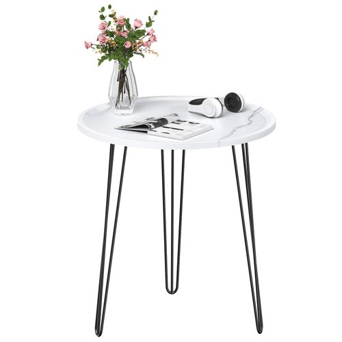 Table De Patio, Petite Table Ronde, Table De Salle À Manger D'appartement, Table Basse De Fenêtre De Salon Avec Motif En Marbre Et Cadre En Fer