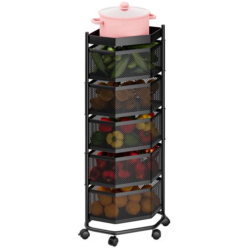 Panier À Fruits Et Légumes, Étagères De Rangement Rotatives, Organisateur De Rangement De Légumes Pour La Cuisine, Panier À Fruits Sur Pied, Étagère, Tour À Fruits, 5 Étages, Forme Irrégulière (Noir)