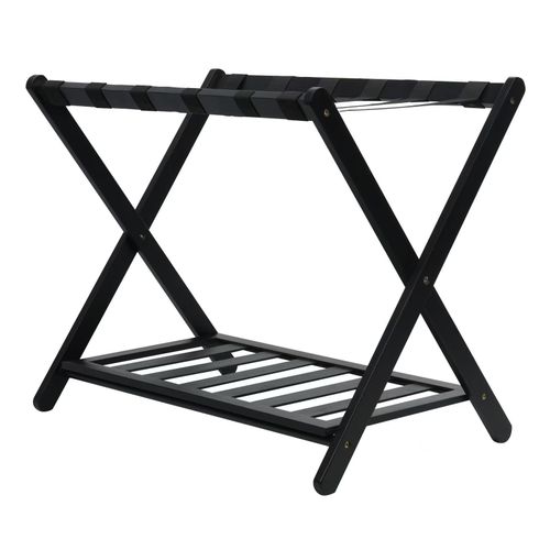 Porte-bagages double couche, support de valise en bambou robuste, porte-bagages pliable avec étagère pour chambre d'amis, chambre d'hôtel, supporte jusqu'à 150lbs