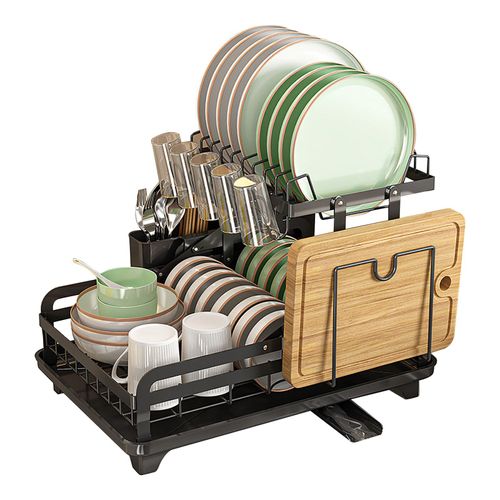 Séchoir À Vaisselle En Métal À 2 Étages Avec Égouttoir Rotation À 360 Degrés Revêtement Antirouille Pas D'installation Nécessaire Support De Rangement Pour Comptoir De Cuisine