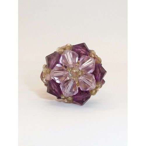 Bague Fleur En Perles Violet