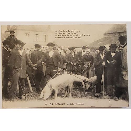 Carte Postale Ancienne, France, Vendée, Paysans, Marché Animé, Vente De Porcs/Cochons