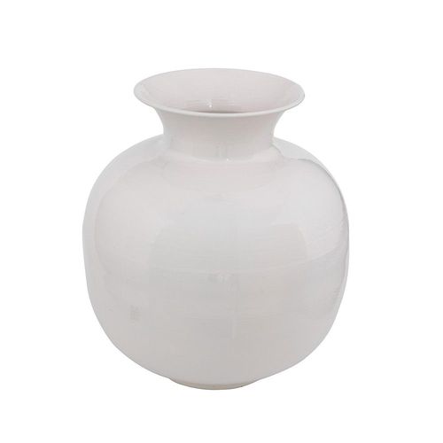 VASE MÉTAL ÉMAILLÉ 33.5CM BLANC