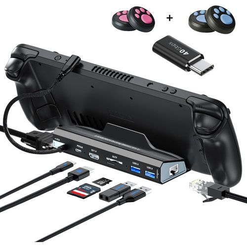 Station d'accueil pour Steam Deck 6 en 1 avec HDMI 1.4, 2 ports USB 3.0, 1000 Mbps, USB-C 100 W PD, VGA Steam Deck Accessoires pour Valve Steam Deck/Rog Ally/Switch/Lenovo Legion Go