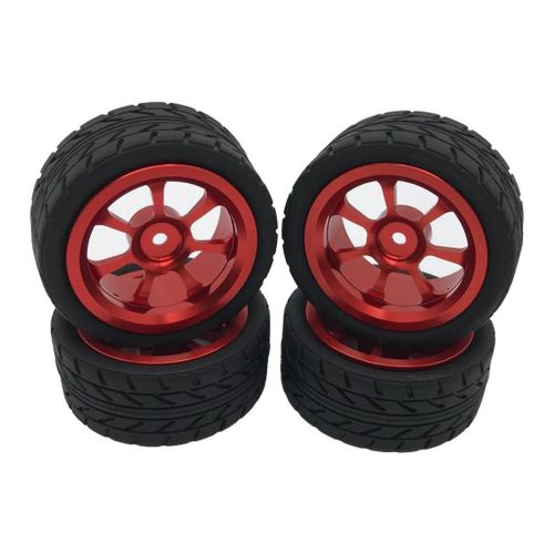 Lot De 4 Jantes Et Pneus En Métal Pour Wltoys 144001 1:14 A959 Rouge