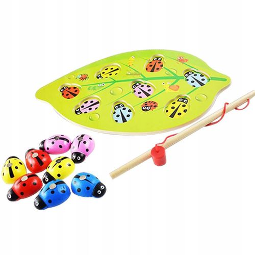 Jeu de pêche magnétique en bois avec puzzle d'insectes et coccinelle