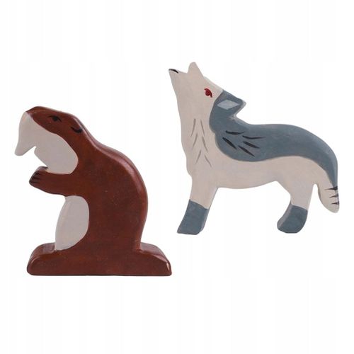 Lot De 2 Mini-Jouets Éducatifs En Bois, Figurines De Loup Et De Phoque