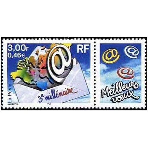 France 2000, Très Beau Timbre Neuf** Luxe Yvert 3365, 3ème Millénaire, Avec Vignette "Meilleurs Voeux".