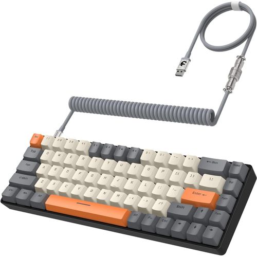 T8 Clavier De Jeu 60%,Mini Clavier Mécanique Filaire Compact 68 Touches Avec Rétroéclairage 18 Chroma Rvb,Interrupteur Bleu,Câble De Clavier Spiralé Usb C,Pour Pc,Mac,Ps4,Xbox-Gris[Pcom4284943]