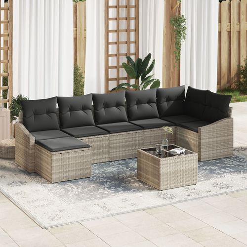 Vidaxl Ensemble Salle À Manger Jardin 8 Pièces Avec Coussins Polyrotin Gris