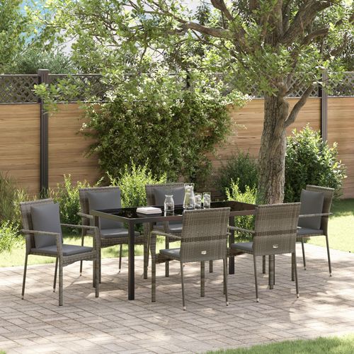 Vidaxl Set De Salle À Manger De Jardin 7 Pièces Avec Coussins Gris Poly Rattan