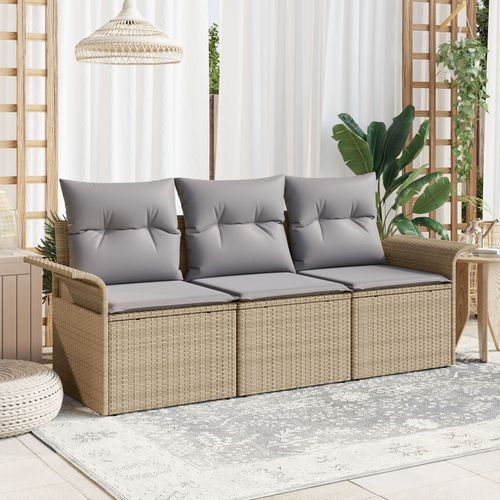 Vidaxl Ensemble De 3 Pièces De Canapé De Jardin Avec Coussins Beige Rattan Poly