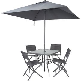 Ensemble de Jardin Table avec Parasol intégré, 4 Chaises Pliantes,