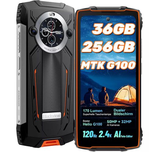 Blackview BV8200 Incassable 2025, 36 Go + 256 Go / 2 To MTK G100, Double Écran 6.5" FDH+, Android 14 4G - Noir