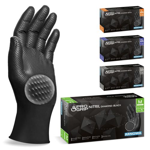 Shiba-Progrip Gants Jetables, Gants Nitrile Extra Forts, Gant Nitrile Noir M, 2x Plus Épais, Gant Noir Avec Structure Diamant, Gan[1