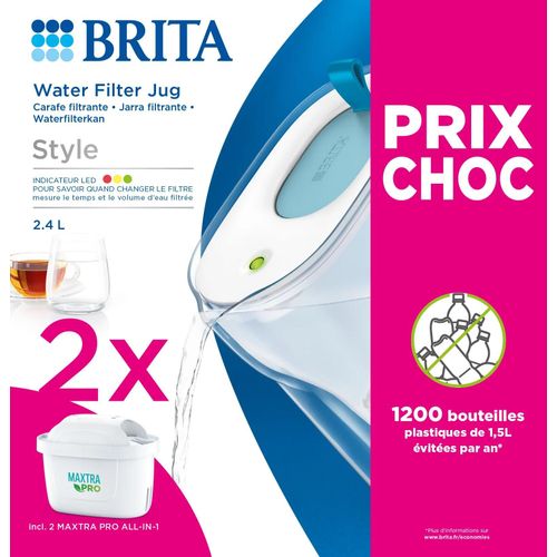 Carafe Filtrante Brita Style Avec 2 Cartouches Maxtra Pro