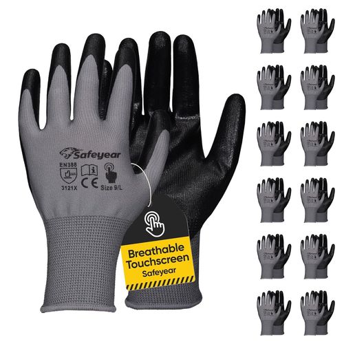 SHIBA-SAFEYEAT12 paires de gants de travail avec revêtement en nickel noir avec écran tactile pour constructeurs, gants de sécurit[9