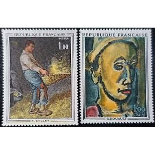 Art : Oeuvres De Millet Et De Georges Raoult La Paire Année 1971 N° 1672 1673 Yvert Et Tellier Luxe