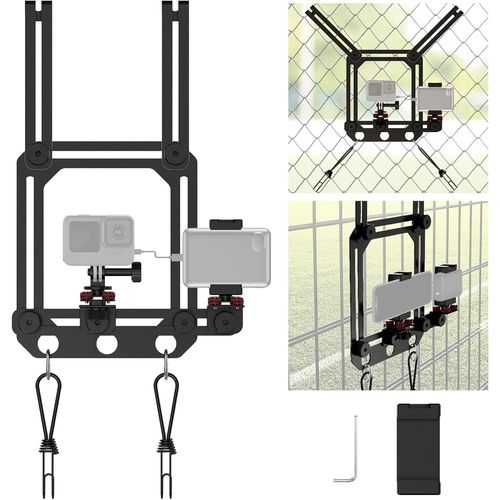 NEEWER Support Clôture de Téléphone avec Support Changeur de Jeu, Maillon de Chaîne pour Terrain de Tennis de Baseball, Compatible avec Caméra d'action Mevo Star GoPro Insta360 DJI iPhone, PA022 Noir