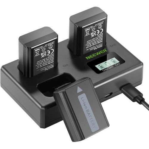 NEEWER NP-FW50 Lot de 3 Batteries et Chargeur de Rechange 1100 mAh NP-FW50 et Chargeur USB à Triple Emplacement Compatible avec Sony ZV-E10 A7 A7R A7RII A7II A7SII A7S A7RII A6300 A6400 A6500 RX10