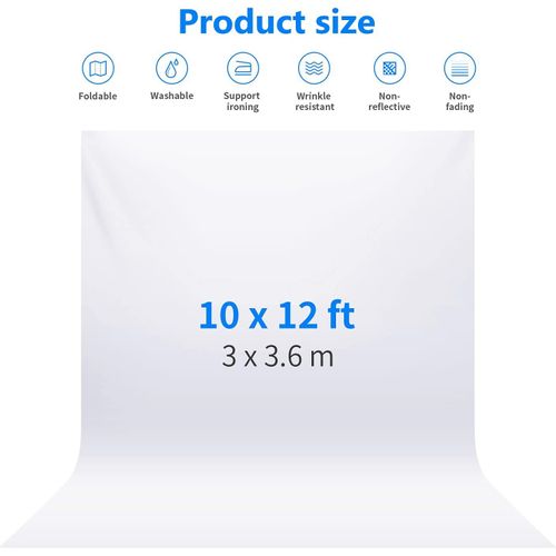 NEEWER Toile de Fond Blanche 10x12ft/3x3.6m Photo Studio pliable en polyester de qualité supérieure pour Photographie, Vidéo, Télévision (Blanche)