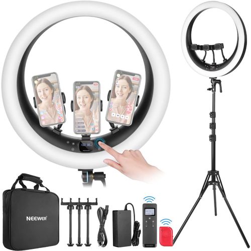 NEEWER 19" Ring Light,Lumière Anneau avec 3 Supports Téléphone,Contrôle 2.4G Amélioré Gradation Lisse à 1%,LCD et Contrôle Tactile,CRI 97+ 2540lux,pour Streaming Home Office Zoom Call- RP18H