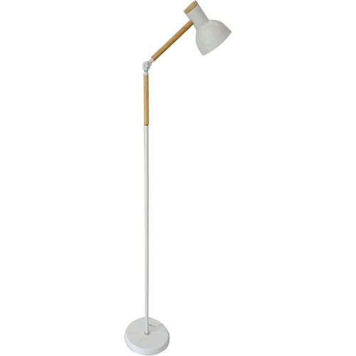 Lampadaire Teacher - Design Moderne Métal Et Bois - Compatible Ampoule E-27 - Style Scandinave - Lampadaire Blanc Salon - Lampe Sur Pied E27, Blanc, Métal