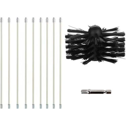 Kit Brosse de Cheminée, Outil Nettoyage pour Cheminées Brosse Kit de Ramonage Ccontient 9 (40cm Tiges Flexibles et 1 (100mm) Tête de kit de ramonage du Poêle à Granulés pour Poêle à Pellet