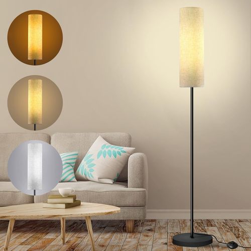 Lampadaire Salon Livré Avec Une Ampoule E27 12w, Lampadaire Led Dimmable Avec 3 Températures De Couleur, Abat-Jour En Lin, Interrupteur Au Pied, Adapté Pour Chambre À Coucher, Lecture, Bureau, Etc.