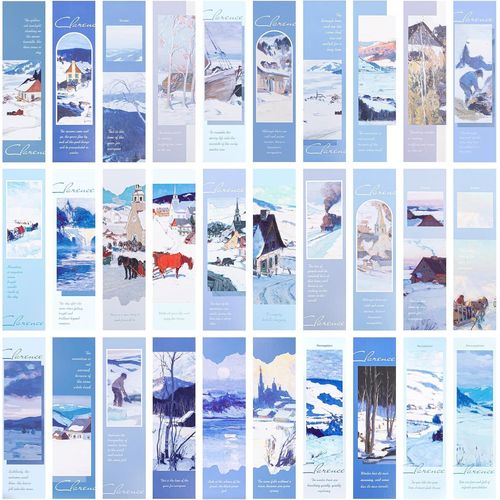 Marque-pages en Papier, 30 Pièces Signets de Paysage d'hiver, Bookmarks Mignons, Cadeau de Lecture pour Femmes, Hommes, Rat de Bibliothèque - Bleu
