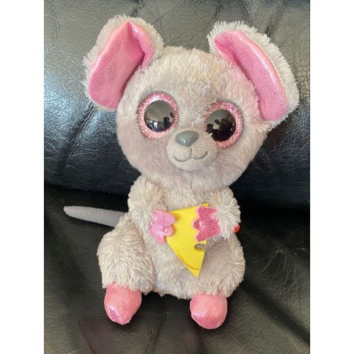 Peluche Souristy Juratoys Grise Fromage Gros Yeux Roses 17 Cm