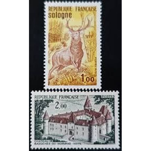 Sologne (Cerf) Et Château De Bazoches La Paire Année 1972 N° 1725 1726 Yvert Et Tellier Luxe