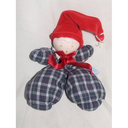 Poupee Lutin Moulin Roty Carreau Vert Rouge Grelot