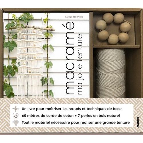 Macramé Ma Jolie Tenture - Avec 60 Mètres De Corde De Coton + 7 Perles En Bois Naturel