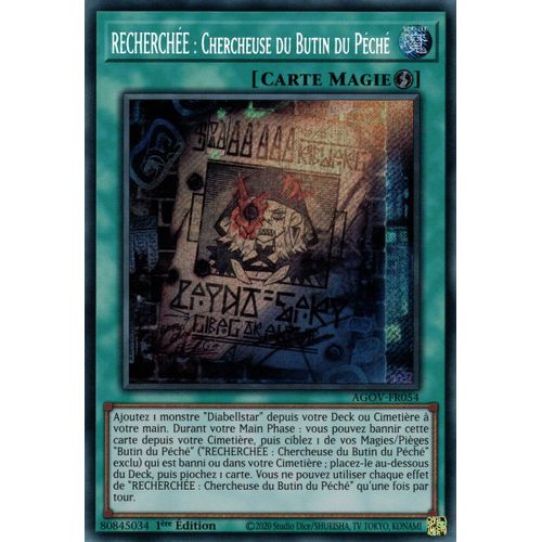 Yu Gi Oh ! Recherchée : Chercheuse Du Butin Du Péché Agov-Fr054 Secret Rare En Français