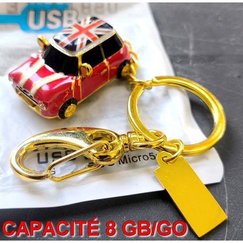 Clé USB 8 GO (8GB) Mini Cooper Austin Morris 100% Métal - Porte-clés bijou Rouge et Or -