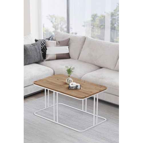 Table Basse Lyon Rectangulaire Bois Clair Et Métal Blanc ¿ Design Moderne Et Épuré