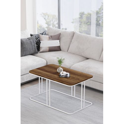 Table Basse Lyon Bois Foncé Et Métal Blanc ¿ Design Moderne Et Chaleureux