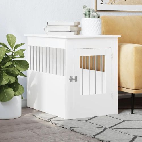 Vidaxl Meuble De Cage Pour Chiens Blanc 55x80x68 Cm Bois D'ingénierie